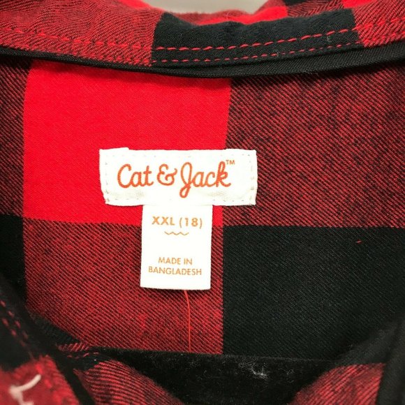 Cat & Jack Boys Checkered Flannel Casual Red Button Up Shirt  - Choose Size - Picture 6 of 11